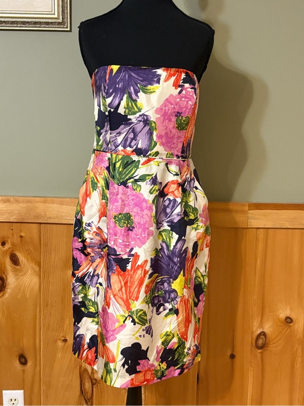 j crew bridesmaid dress size chart J. Silk Ella Garden Floral Sheath Lined Strapless Mini Womens 8 NWT Strapless dress